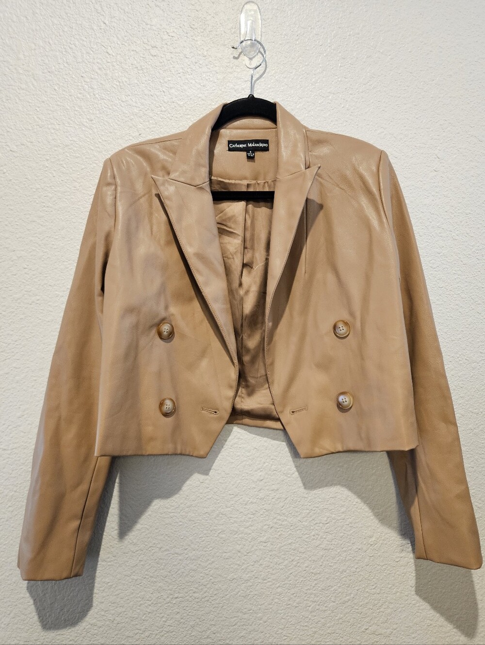 Catherine Malandrino Cropped Faux Leather Blazer Jacket Size S